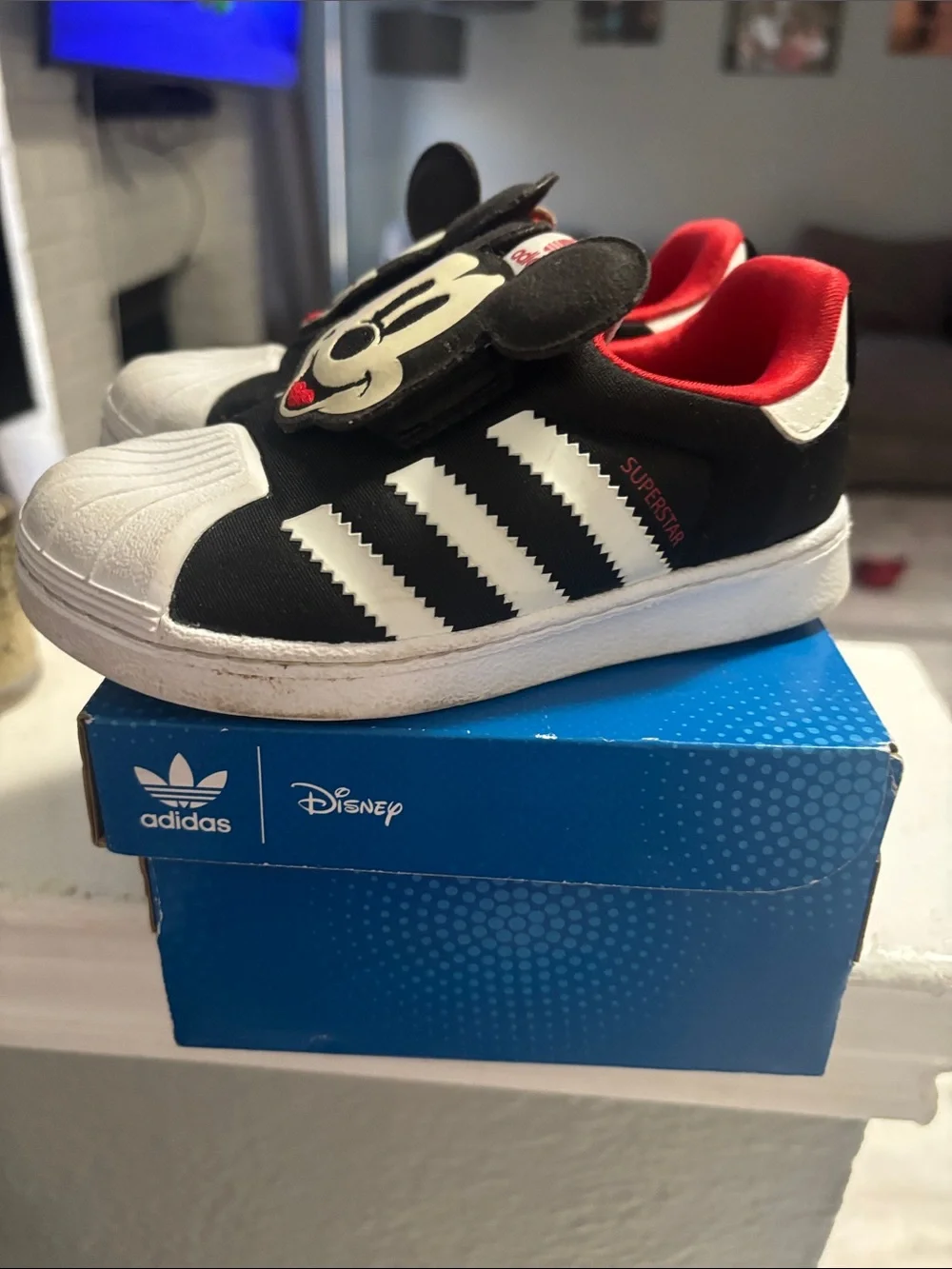 adidas Kids Mickey Mouse Black White Slip-On Sneakers